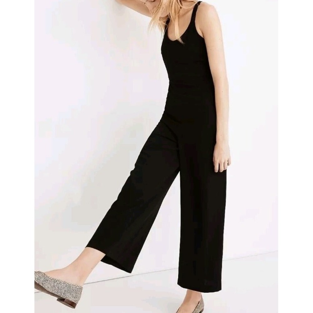 Madewell Jumpsuit Size 2 Scoopneck Wide-Leg Crepe Polyester‎ Waisted Black